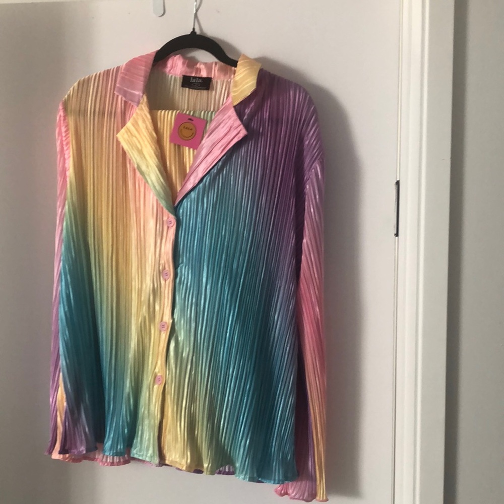 LALA ORIGINAL: Long Sleeve Plissé Set in Rainbow Daydream NWT medium